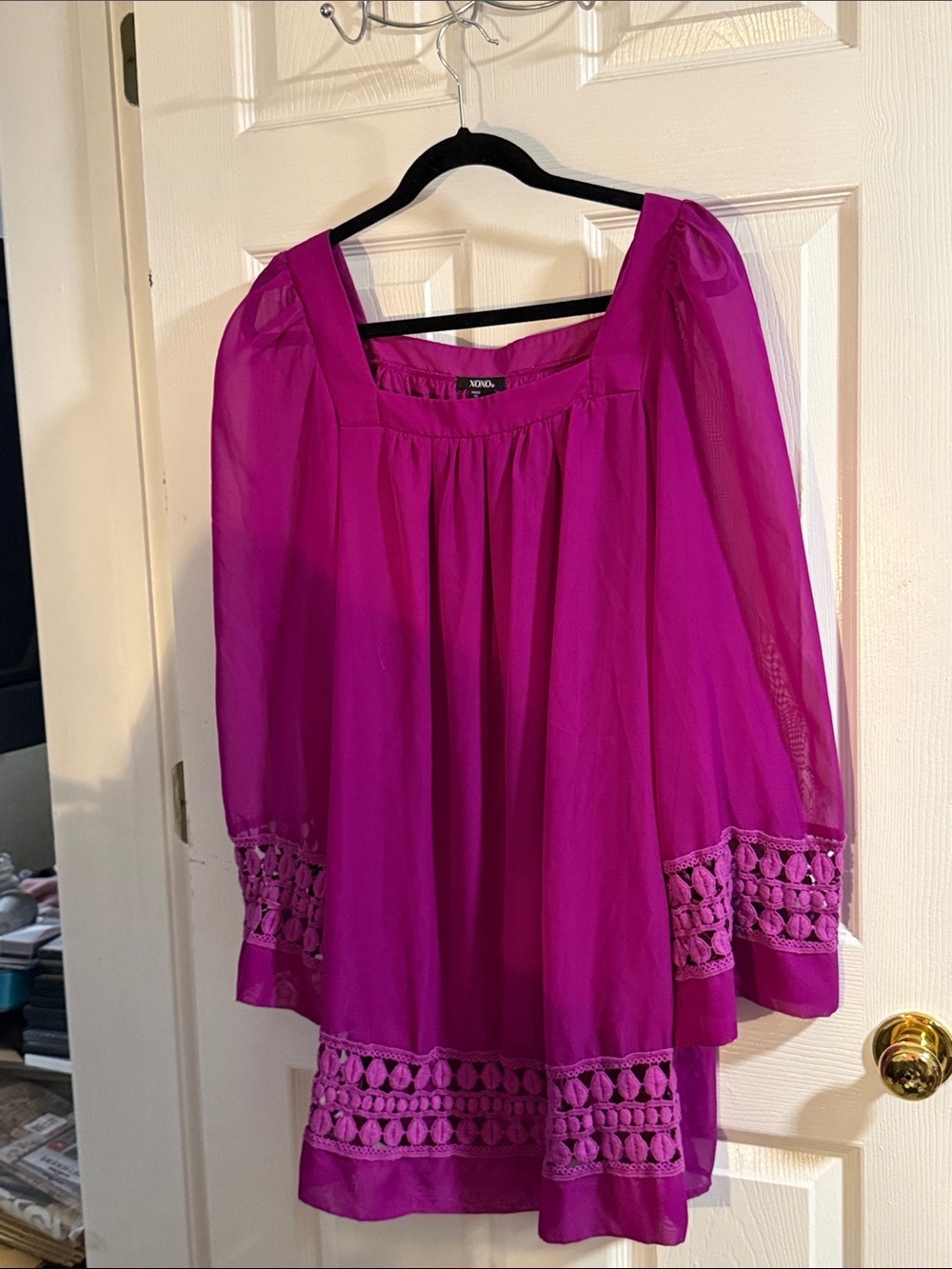XOXO Women’s Magenta medium Square-Neck Blouse with Crochet Trim